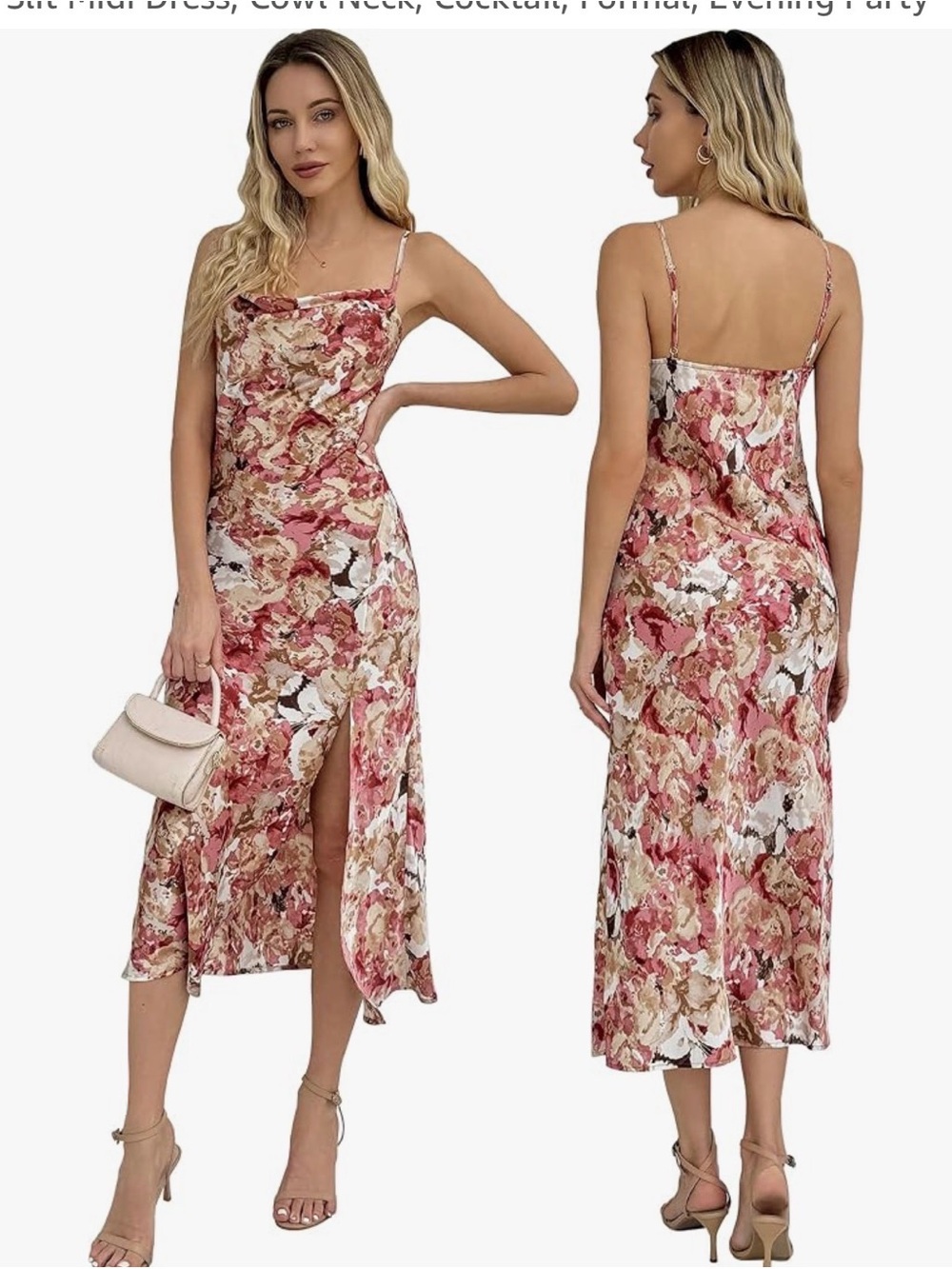 Floral Cowl Neck Slip Dress in Blush Pink